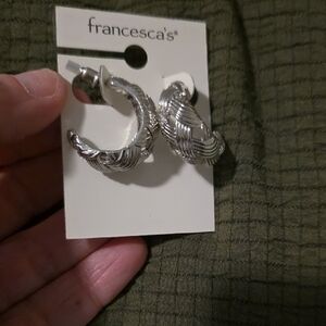 Francesca's Collections Textured Silver Hoop Earrings